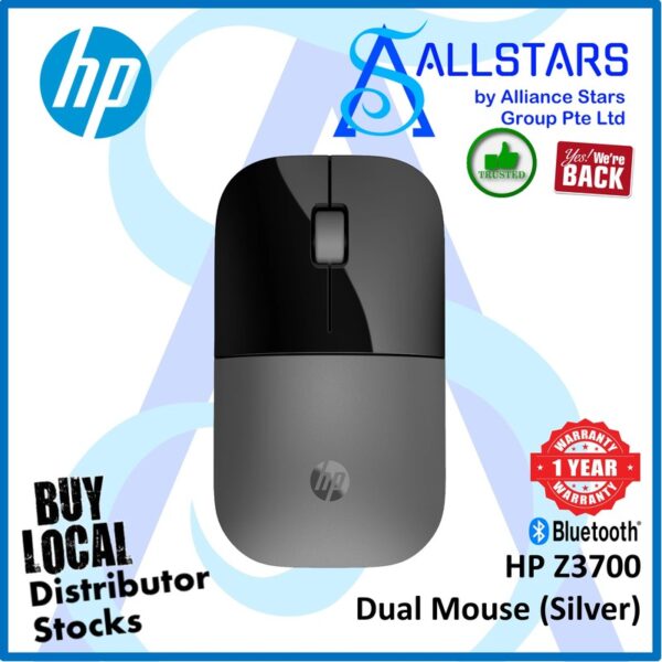 HP Z3700 Dual Mouse (Silver) / Bluetooth or Wireless 2.4GHz, 1600dpi – Silver : 758A9AA#UUF