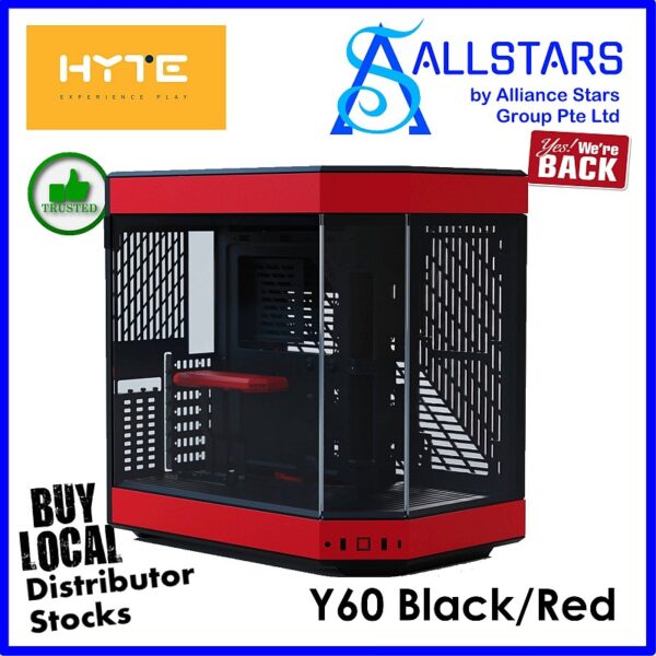 HYTE Y60 Dual Chamber ATX Tower Chassis / 3-Piece panoramic tempered glass –  Black/Red  : CS-HYTE-Y60-BR (Warranty 3years with TechDynamic on switch only)