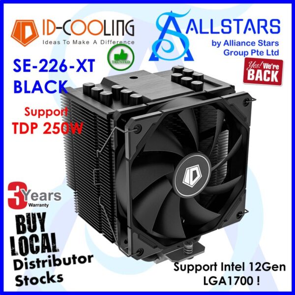 ID-Cooling SE-226-XT Black LGA1700/1200/AM4 CPU Cooler / TDP 250W – Black : ID-CPU-SE-226-XT-BLACK (Warranty 3years with TechDynamic)