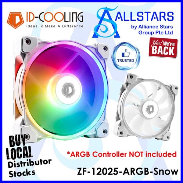 ID-Cooling ZF-12025-ARGB Snow Edition / 120x120x25mm Chassis Fan – Snow Edition :  ID-FAN-ZF-12025-ARGB-Snow (Warranty 3years with Local Distributor TechDynamic)