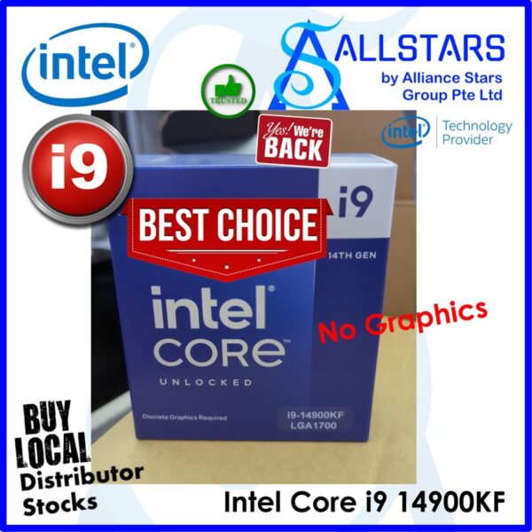 Intel Core i9 14900KF 14Gen LGA1700 Box Processor (P-Core : 8, E-core : 16, P-Base-Clock : 3.2GHz, Cache : 36MB, No embedded graphics, No thermal solution)