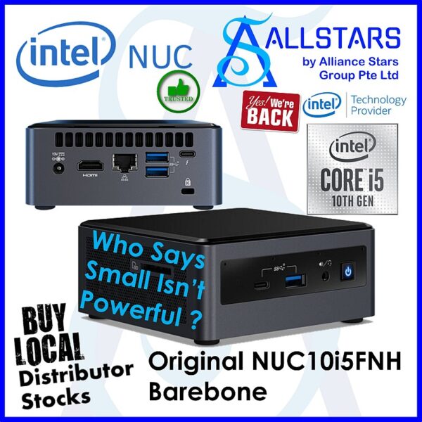 Intel Original NUC i5FNH / 10i5FNH2 / NUC10i5FNH2 Mini PC Barebone (Intel Core i5 10210U / HDMI2.0 / USB Type-C (DP v1.2) / TB3 / GBE LAN / WiFi 6 / SDXC Card Reader) (Warranty 3years with Intel SG)