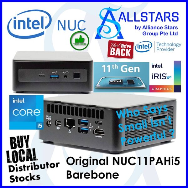 Intel NUC11PAHi5 / NUC11PAHi50Z00 NUC Mini PC Barebone (Intel® Core i5-1135G7 / HDMI 2.0a; USB-C (DP1.4); MiniDP 1.4 / 2x front (Type-A, Type-C) and 3x rear USB 3.1 Gen2 (2x Type-A, Type-C) / WIFI6 + BT5.0) (Warranty 3years with Intel SG)