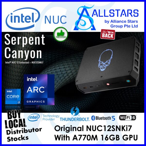 Intel NUC 12 Enthusiast Kit NUC12SNKi7 NUC Barebone (Intel Core i7 12700H Core 14, Thread 20, Intel® Arc A770M Graphics 16GB & Iris Xe, Intel 2.5G LAN, WIFI6E, BT5.3, 1x HDMI 2.1, 2x DP 2.0, 2x DP 2.0 via TB Alt-DP)