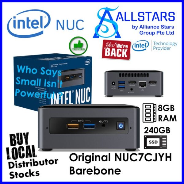 Intel NUC7CJYHN NUC Mini PC Kit Barebone (Intel Celeron J4005 / HD600 graphics / SODIMM slotsx2 / WiFi-AC / BT5.0 / HDMI 2.0×2 / No Audio Code / No MIC) – BOXNUC7CJYHN (Warranty 3years with Intel SG)