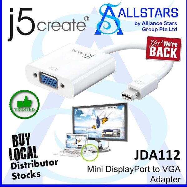 J5Create JDA112 Mini DisplayPort to VGA Adapter (mDP to VGA) (Local Warranty 2years with DigitalHUB)