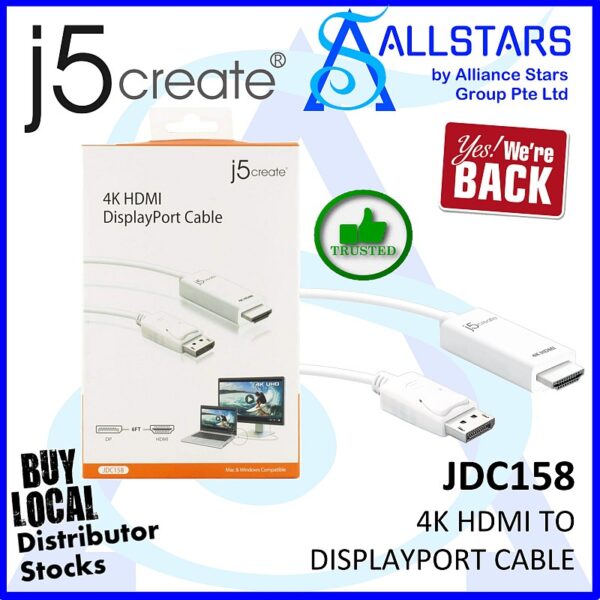 J5CREATE JDC158 4K HDMI TO DISPLAYPORT CABLE