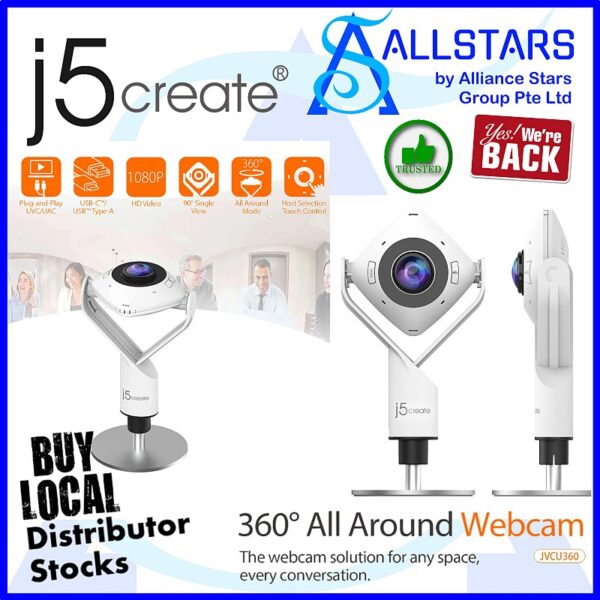 J5Create JVCU360 360 deg All Around Webcam (Type-C / A / 1080P / Single 90Deg / Wide Angle 120 Deg) (Warranty 2years with DigitalHUB)