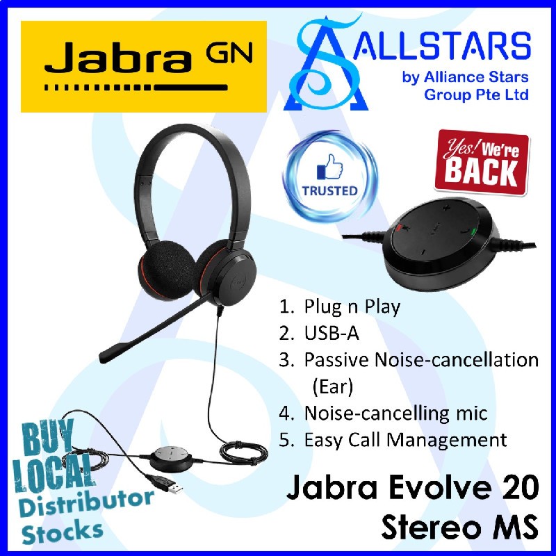 Jabra Evolve 20 Stereo Headset - Black (4999-823-109) 706487014966