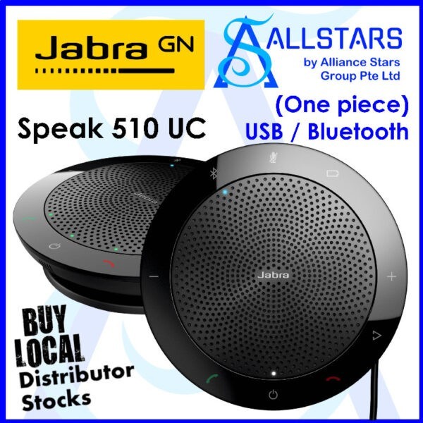 Jabra Speak 510 UC Speakerphone / USB + Bluetooth / Power output : 10W / Omni-Direction – 7510-209 (Warranty 2years on Jabra.sg)