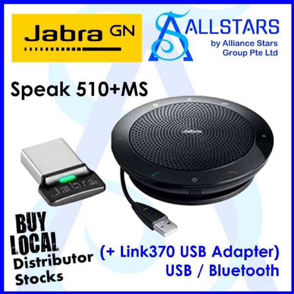 Jabra Speak 510+ MS (+ Link 370 Discreet Adapter up to 100feet) Mid-range portable USB and Bluetooth speakerphone / 7510-309 (Warranty 2years with Local Distributor)