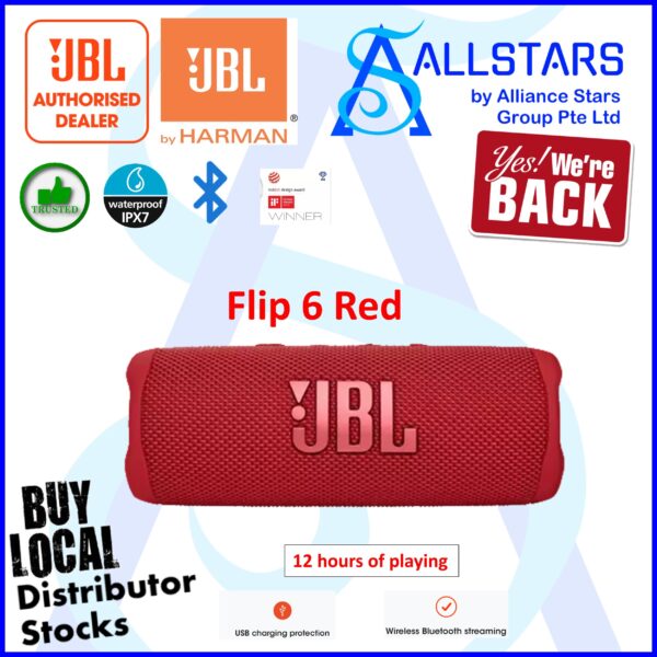 JBL Flip 6 Bluetooth V5.1 Portable Speaker – Red : JBLFLIP6RED