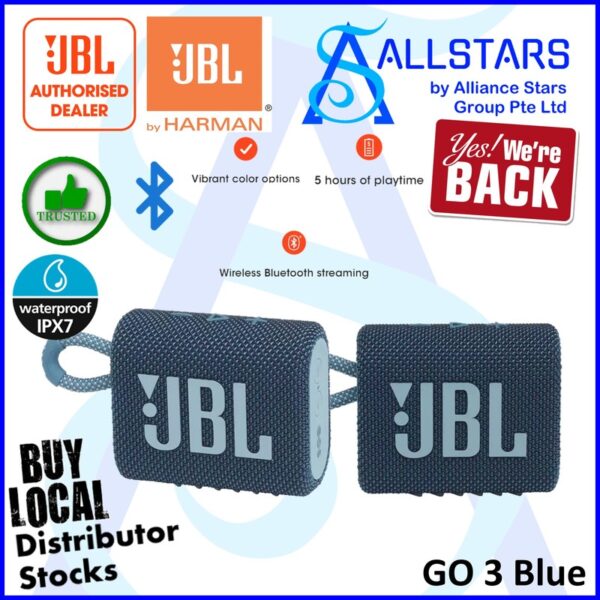 JBL Go 3 Portable Bluetooth Speaker / BT V5.1 – Blue : JBLGO3BLU