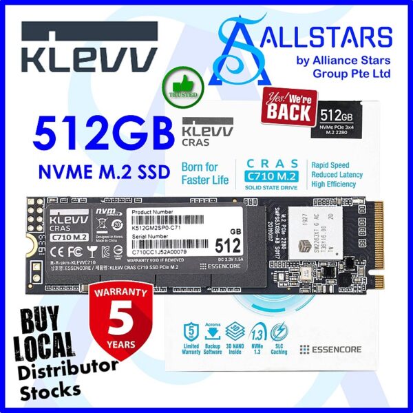 KLEVV CRAS C710 512GB NVME M.2 SSD (Warranty 5years with TechDynamic)