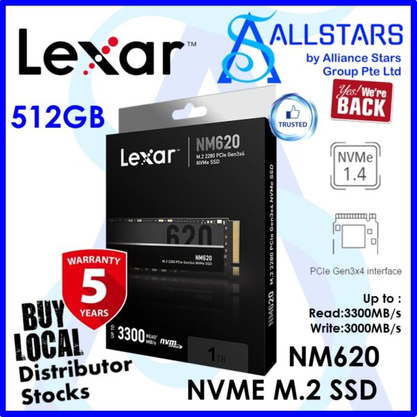 LEXAR NM620 512GB M.2 2280 NVME SSD / PCIe Gen3x4 / up to 3300MB/s – LNM620X512G-RNNNG