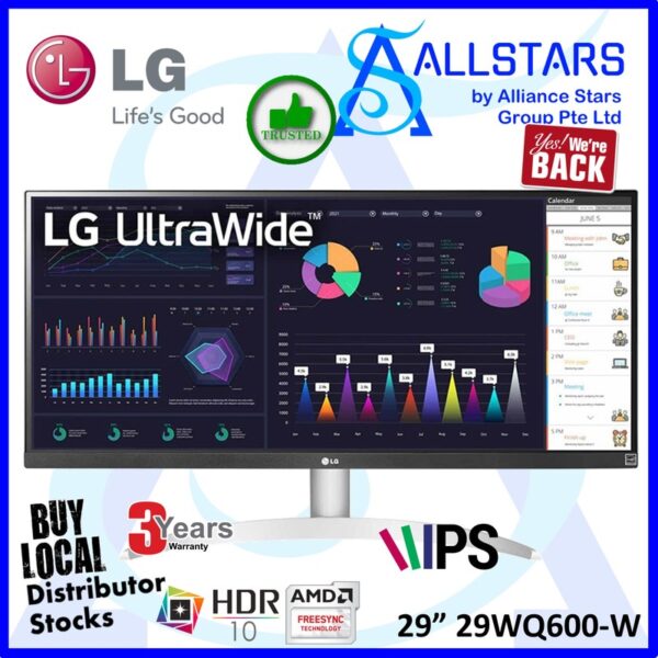 LG 29WQ600-W UltraWide 29 inch  FHD HDR10 AMD FreeSync IPS Monitor with USB Type-C