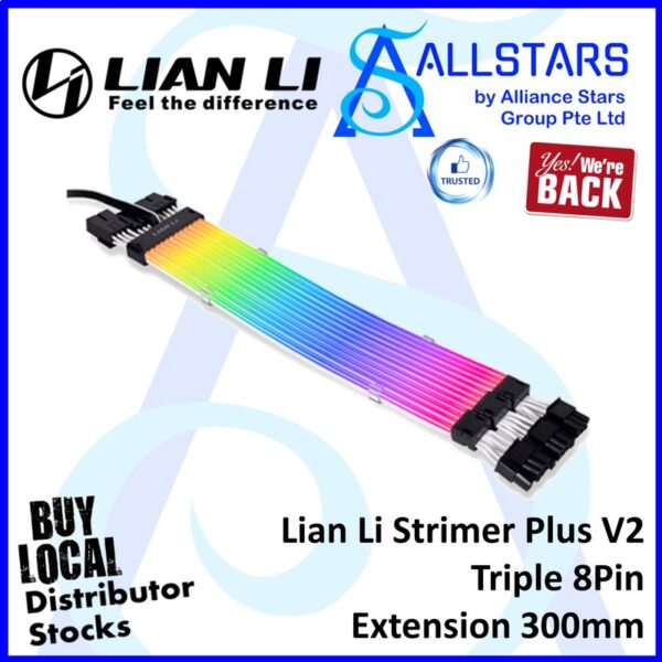 Lian Li Strimer Plus V2 Triple 8Pin Extension 300mm  / ARGB GPU Extension Cable – Black : PW12-PV2 (Warranty 1year with Corbell)