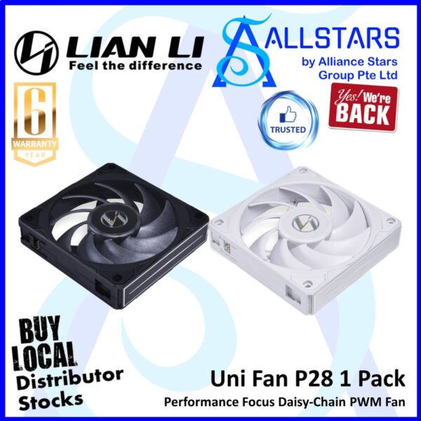 Lian Li Uni Fan P28 White (1pc pack) 120mm Performance Focus Daisy-Chain PWM Fan – White : UF-P28120-1W