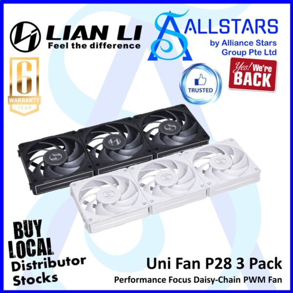 Lian Li Uni Fan P28 Black (3pcs pack) 120mm Performance Focus Daisy-Chain PWM Fan – Black : UF-P28120-3B