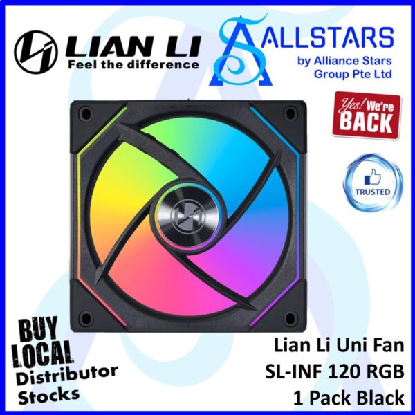 Lian Li Uni Fan SL-INF 120 RGB / SL Infinity 120 RGB (1pc Pack) – BLACK : UF-SLIN120-1B (Warranty 2years with Local Distributor Corbell)