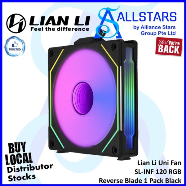 Lian Li Uni Fan SL-INF 120 RGB Reverse Blade / SL Infinity 120 RGB (1pc Pack) – BLACK : UF-RSLIN120-1B