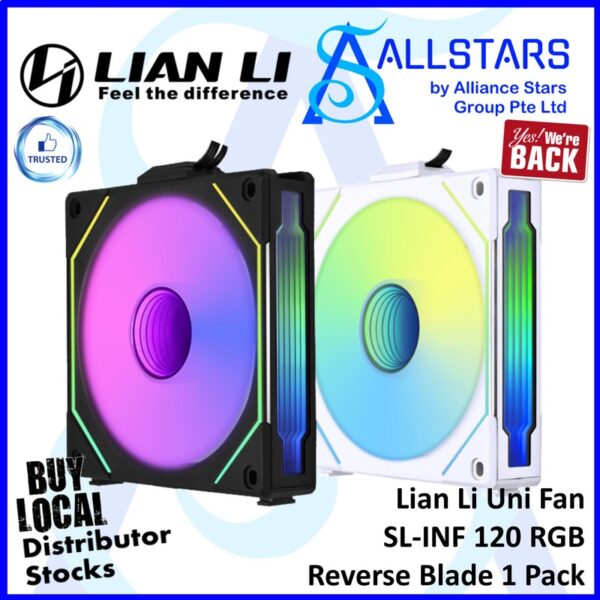 Lian Li Uni Fan SL-INF 120 RGB Reverse Blade / SL Infinity 120 RGB (1pc Pack) – WHITE : UF-RSLIN120-1W