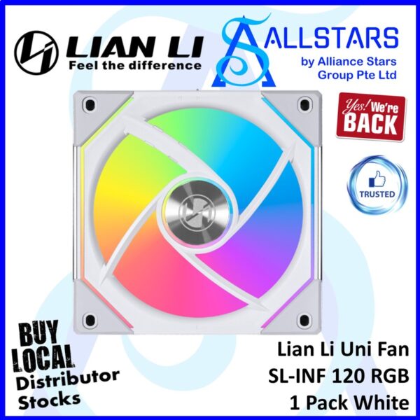 Lian Li Uni Fan SL-INF 120 RGB / SL Infinity 120 RGB (1pc Pack) – WHITE : UF-SLIN120-1W (Warranty 2years with Local Distributor Corbell)