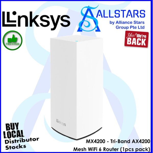 Linksys MX4200 (1pc pack) Velop WiFi 6 Whole Home Mesh System – MX4200-AH