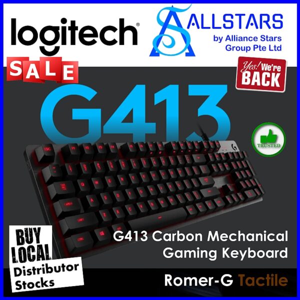 LOGITECH G413 Carbon Mechanical Gaming Keyboard / Romer-G Tactile – Carbon : 920-008313 (Warranty 2years with BanLeong)