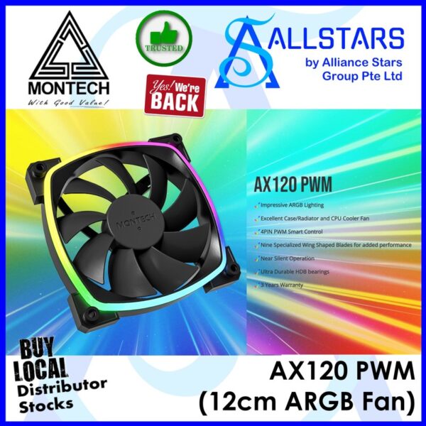 MONTECH AX120 PWM (Black) 120mm ARGB Fan