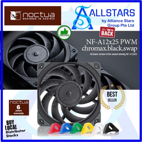 NOCTUA NF-A12x25 PWM Chromax.Black.Swap 120mm Fan – NF-A12x25 PWM ch.bk.s
