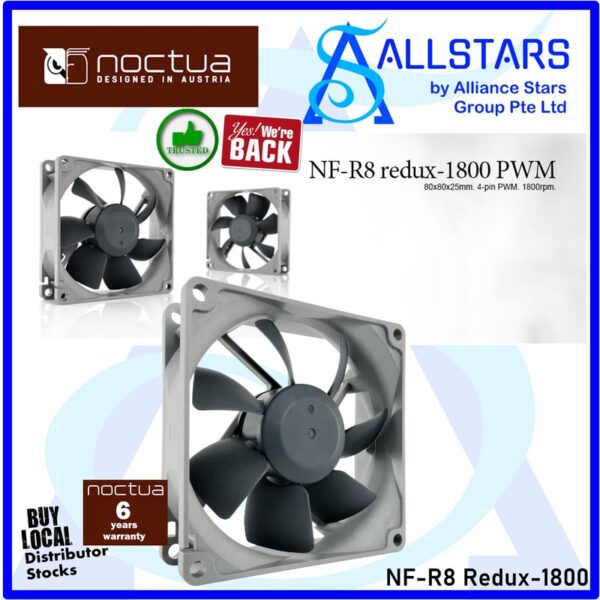 NOCTUA NF-R8 Redux 1800 PWM 80mm Fan / 80x80x25mm, 4-pin PWM – NF-R8 redux-1800 PWM