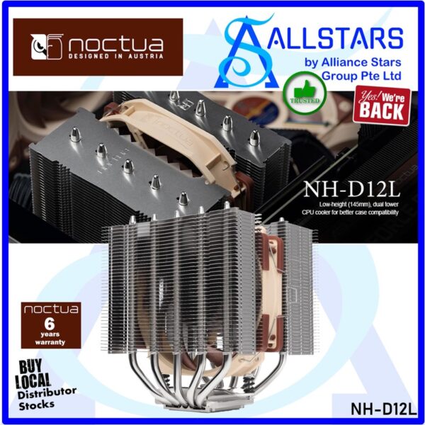 NOCTUA NH-D12L 120mm Low-Height CPU Cooler / Height : 145mm, Width : 125mm, Depth : 113mm, LGA1700+AM5 compatible – NH-D12L