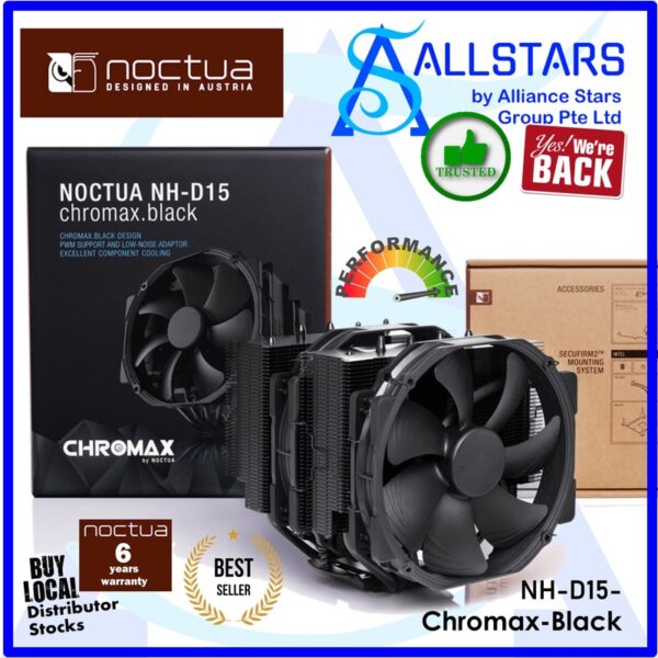 NOCTUA NH-D15 Chromax.Black CPU Cooler (AM4/AM5/LGA1700) 165x150x161mm – NH-D15 ch.bk