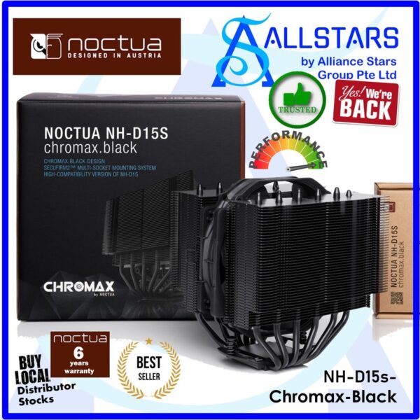 NOCTUA NH-D15S Chromax.Black CPU Cooler (AM4/AM5/LGA1700) / 160x150x135mm – NH-D15S ch.bk