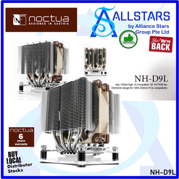 NOCTUA NH-D9L D-Type Tower Cooler / 3U Compatible, Height : 110mm, Width : 95mm, Depth : 95mm – NH-D9L