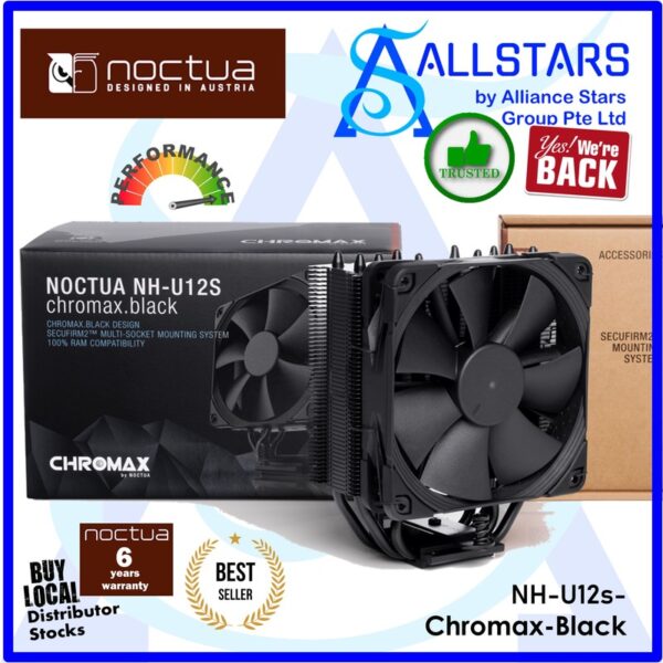 NOCTUA NH-U12S Chromax.Black CPU Cooler (AM4/AM5/LGA1700) HxWxD:158x125x45mm – NH-U12S ch.bk