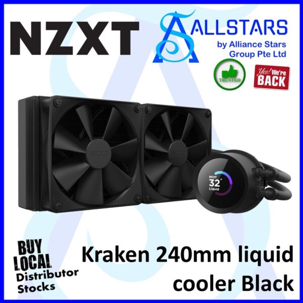 NZXT Kraken 240 (LCD) / 1.54 inch LCD non RGB fans  – Black : RL-KN240-B1