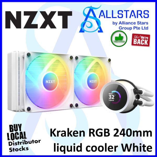 NZXT Kraken 240 RGB (LCD) / 1.54 inch LCD with NZXT CORE RGB – White : RL-KR240-W1