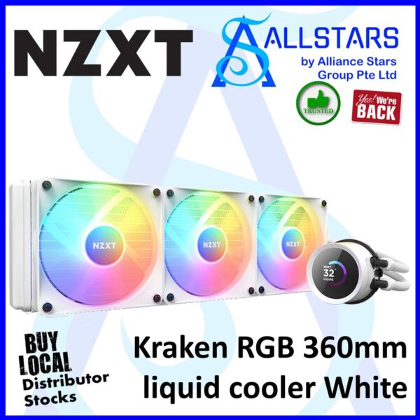 NZXT Kraken 360 RGB (LCD) / 1.54 inch LCD with NZXT CORE RGB – White : RL-KR360-W1