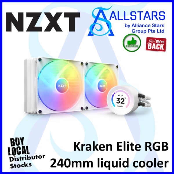 NZXT Kraken ELITE 240 RGB (LCD) / 2.4 inch high res LCD w/NZXT Core RGB Fans – White : RL-KR24E-W1