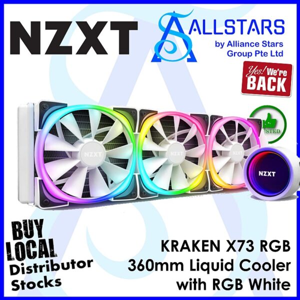 NZXT Kraken X73 RGB (White) 360mm Liquid Cooler with RGB – White : RL-KRX73-RW (Warranty 6years with TechDynamic)