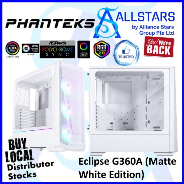 Phanteks Eclipse G360A (Matte White Edition) Air Tempered Glasss ATX Tower Chassis / White / DRGB – Matte White : PH-EC360ATG_DMW02