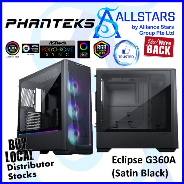Phanteks Eclipse G360A Air Tempered Glasss ATX Tower Chassis / Satin Black / DRGB – Satin Black : PH-EC360ATG_DBK02
