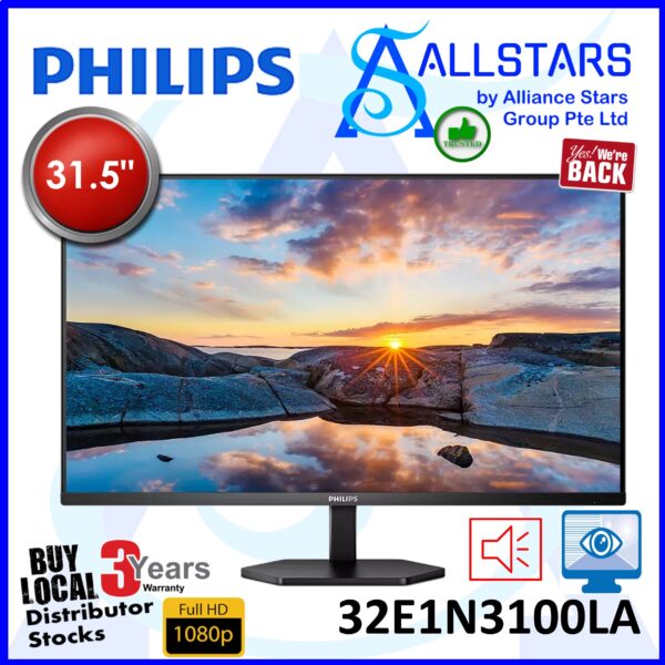 Philips 32E1N3100LA 31.5 inch Monitor / VA, Full HD 1920×1080, 75Hz,  VGA x1, HDMI 1.4 x2, Built-in-Speaker, VESA Mount 100x100mm