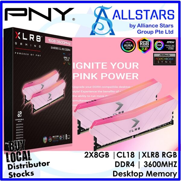 PNY XLR8 Gaming 16GB – 2x8GB – DDR4 3600MHz CL18 Gaming RAM Kit – Pink : MB16GK2D4360018XPRGB