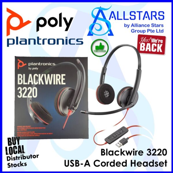 Poly / Plantronics Blackwire C3220 USB-A Headset / Headphone –  Retail pack 2-221455-099