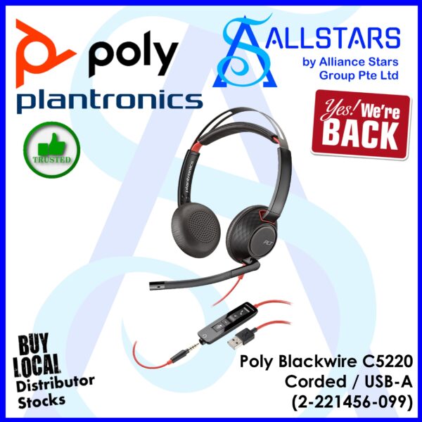 Plantronics by Poly Blackwire 5220 / C5220 Corded USB Headset / USB-A – 2-221456-099