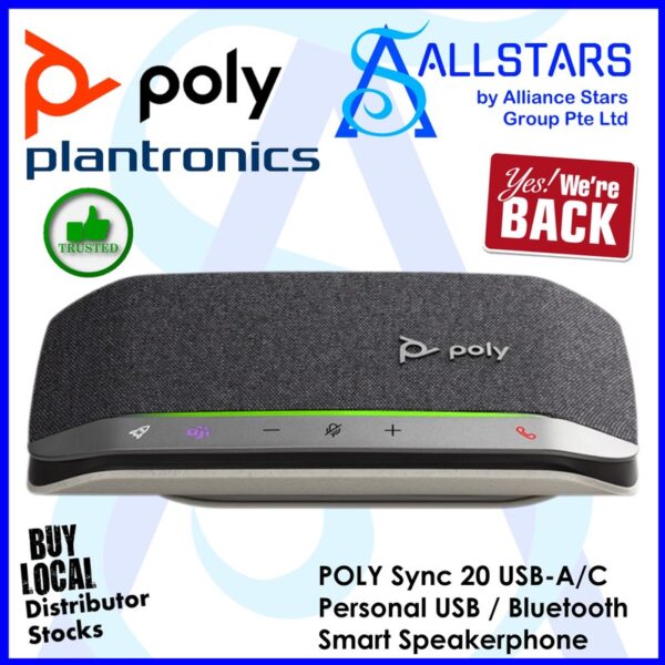 Poly Sync 20 Teams USB-A/C Personal USB / Bluetooth Smart Speakerphone – 2-221457-099