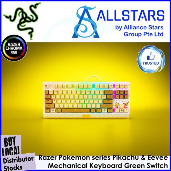 Razer BlackWidow V3 Tenkeyless (Green Switch) Mechanical Keyboard – Pokemon Edition : RZ03-03492700-R3A1 (Pikachu & Eevee Mechanical Keyboard)